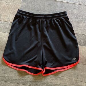 Women’s Zelos Black & Orange, Drawstring Athletic Shorts. Size Medium.